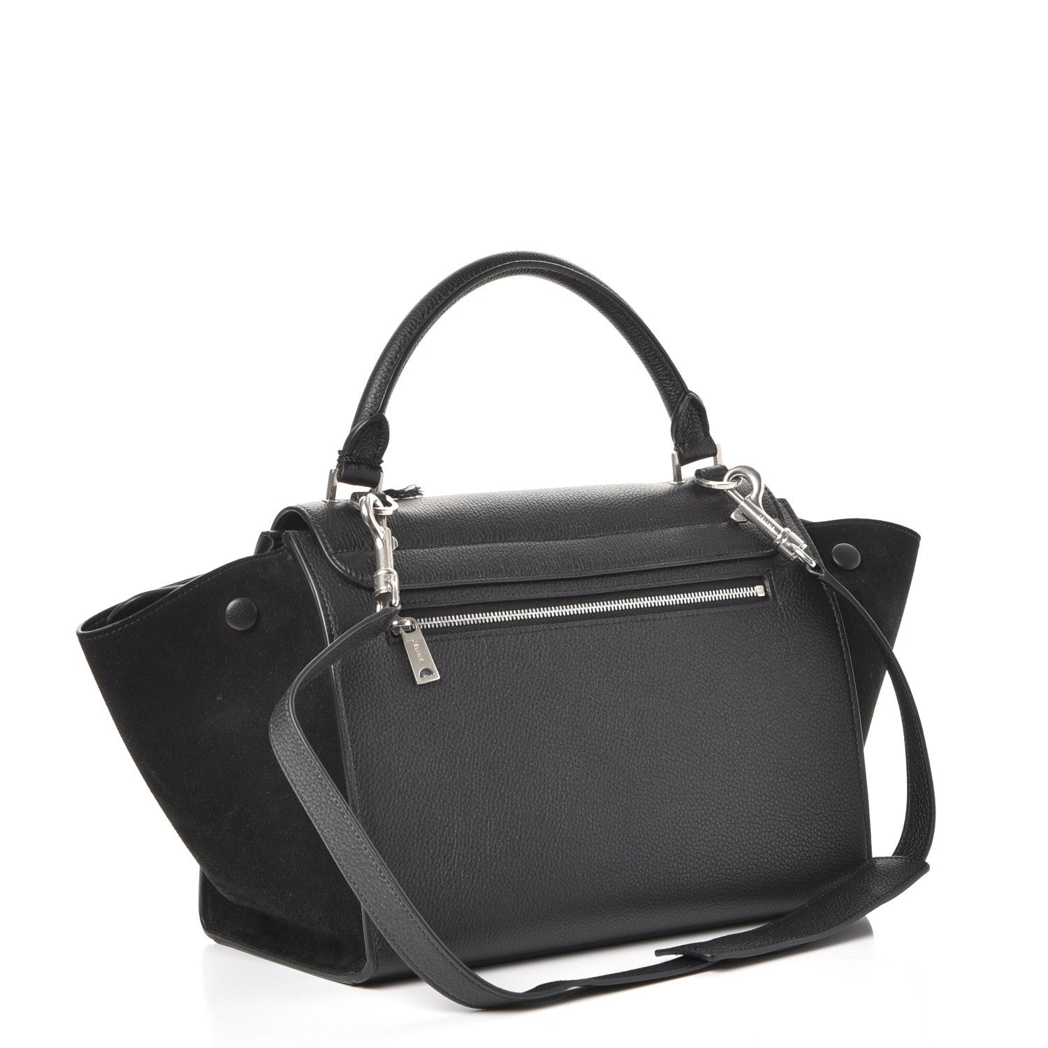 Celine Drummed Calfskin Suede Small Trapeze Black 3 of 7