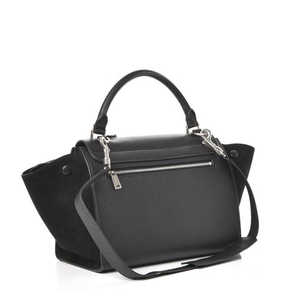 Celine Drummed Calfskin Suede Small Trapeze Black 3 of 7
