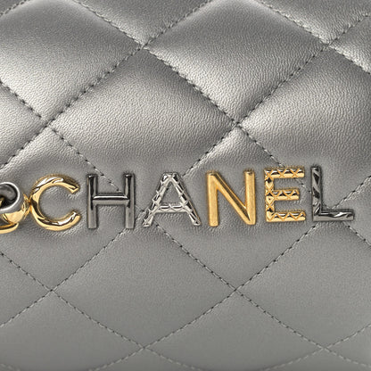 Chanel Metallic Lambskin Quilted Side Note Vanity Grey 10 of 10