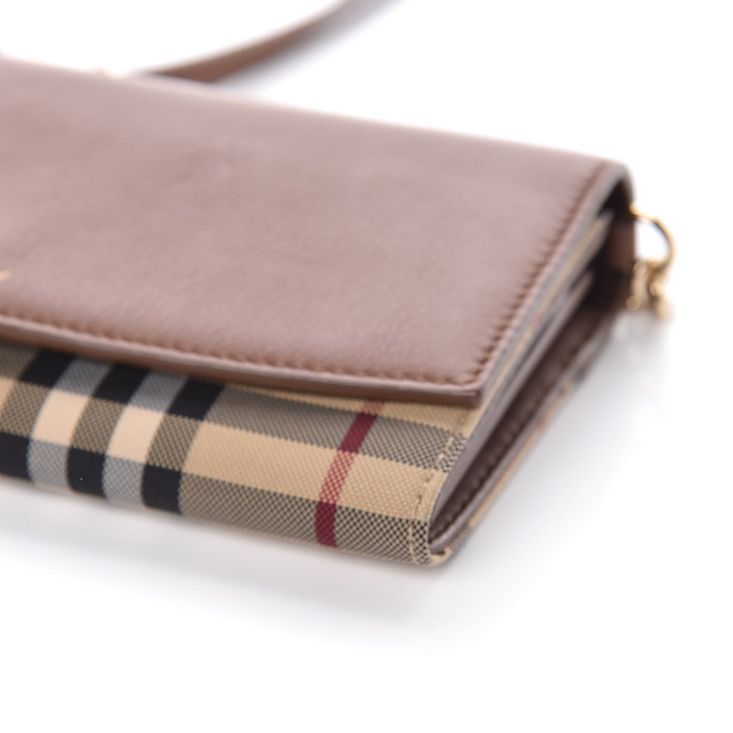 Burberry Calfskin Horseferry Check Henley Wallet On Chain Tan 9 of 10