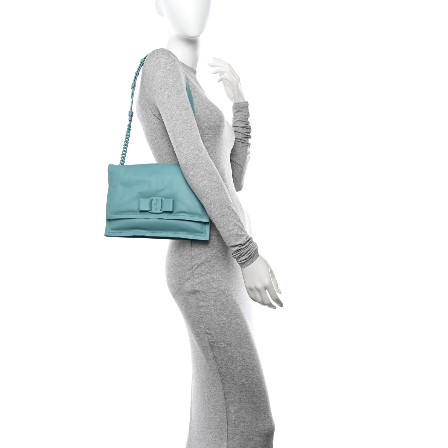 Salvatore Ferragamo Calfskin Small Viva Bow Shoulder Bag Tyrone Turquoise 2 of 11