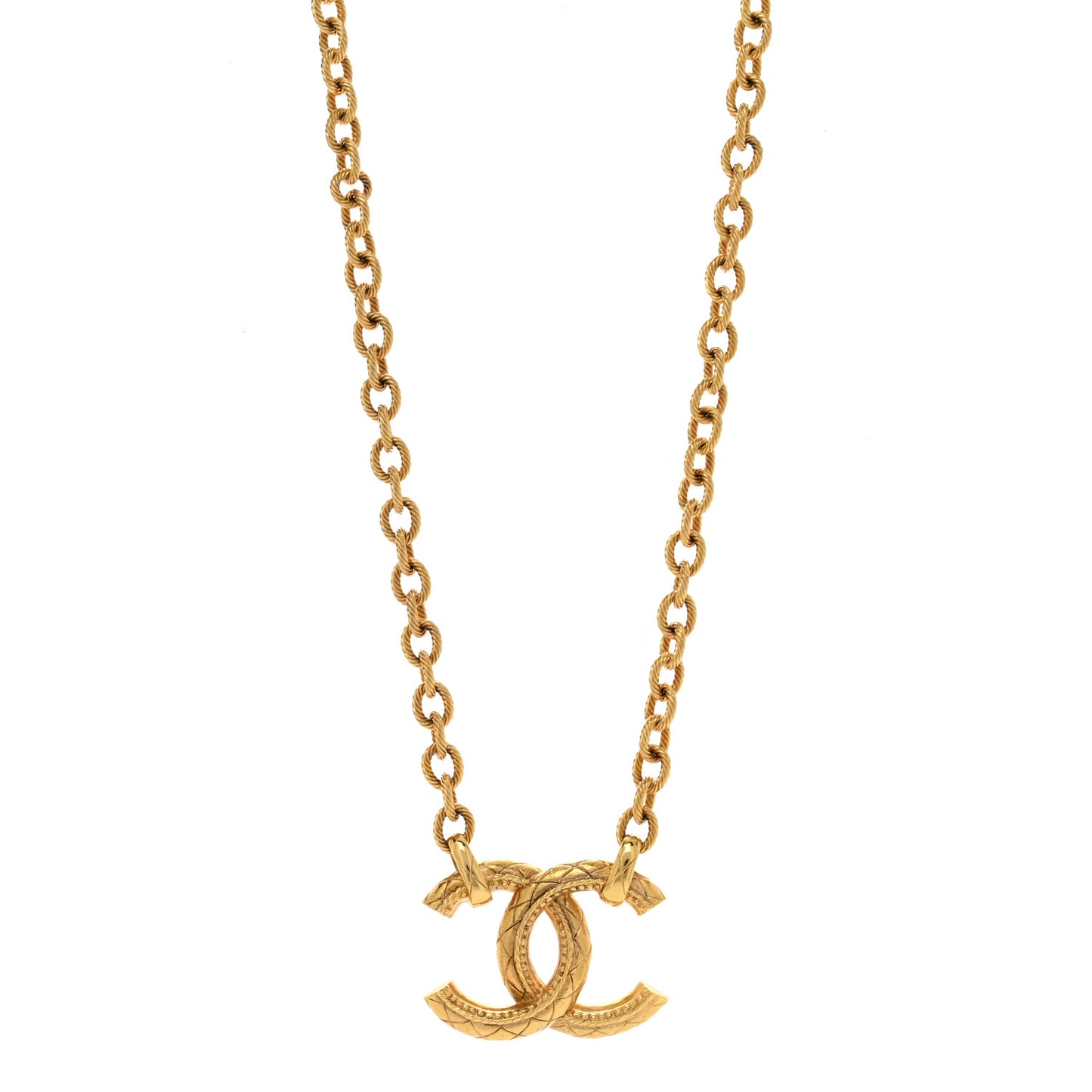 Metal Quilted CC Necklace Gold