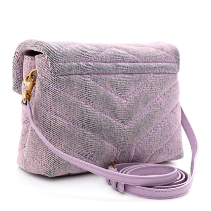 Saint Laurent Denim Y Quilted Monogram Toy Loulou Crossbody Bag Bleached Lilac 3 of 12