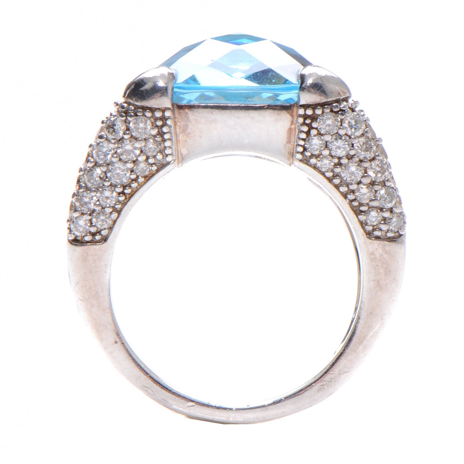 David Yurman Sterling Diamond 14mm Pave Diamonds Blue Topaz Cocktail Ring 6 4 of 5