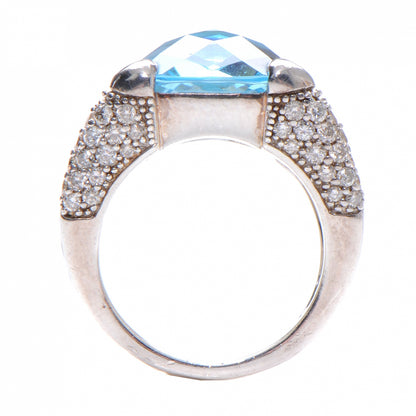 David Yurman Sterling Diamond 14mm Pave Diamonds Blue Topaz Cocktail Ring 6 4 of 5