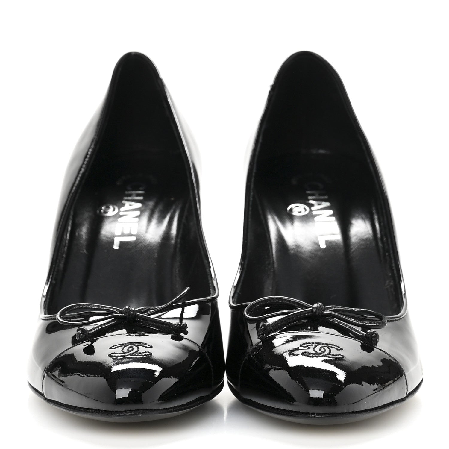 Chanel Patent Calfskin Bow Cap Toe CC Pumps 40 Black 3 of 9