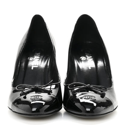 Chanel Patent Calfskin Bow Cap Toe CC Pumps 40 Black 3 of 9