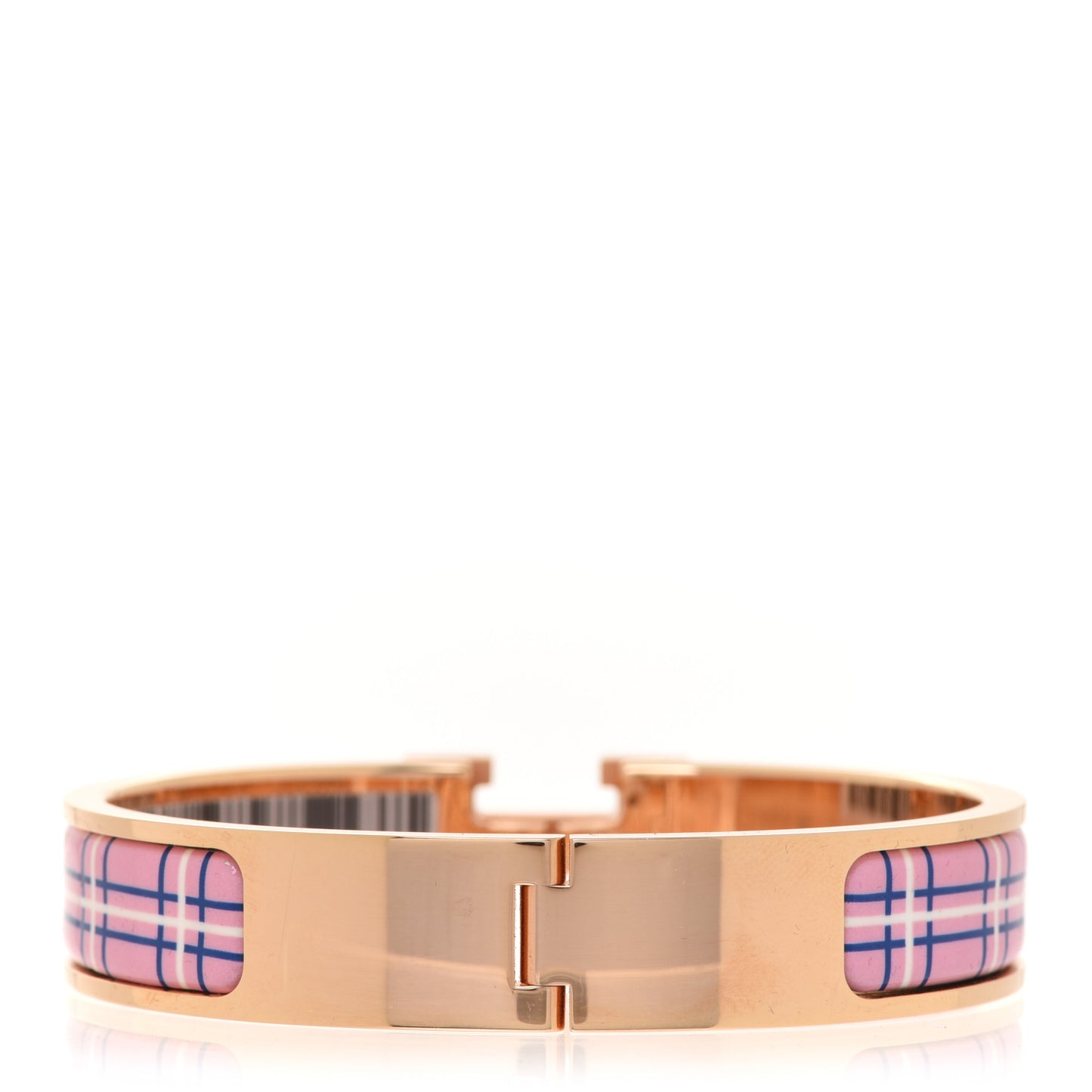 Enamel Printed Narrow Tartan Clic H Bracelet PM Pink Delirium