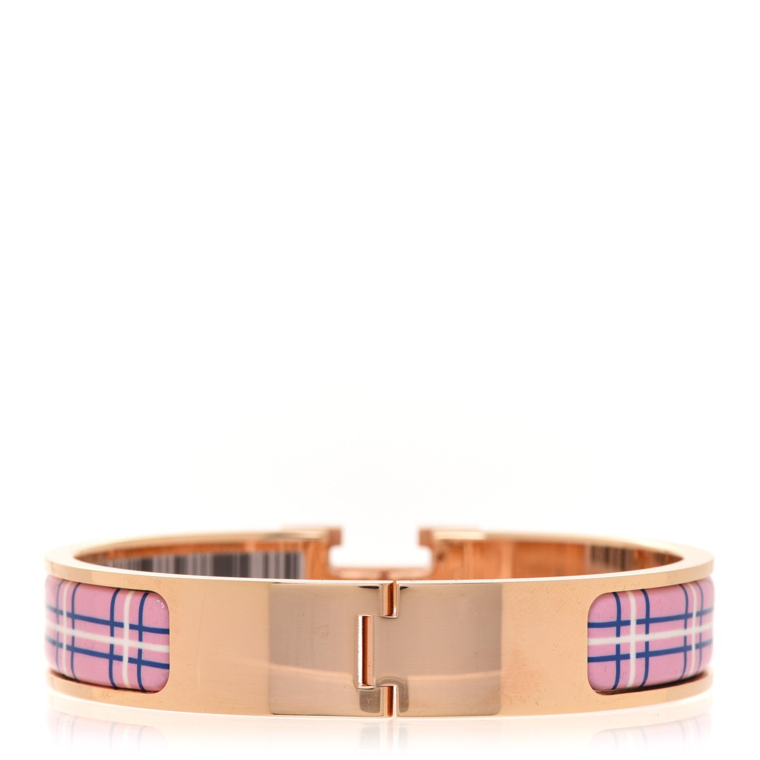 Hermes Enamel Printed Narrow Tartan Clic H Bracelet PM Pink Delirium 3 of 6
