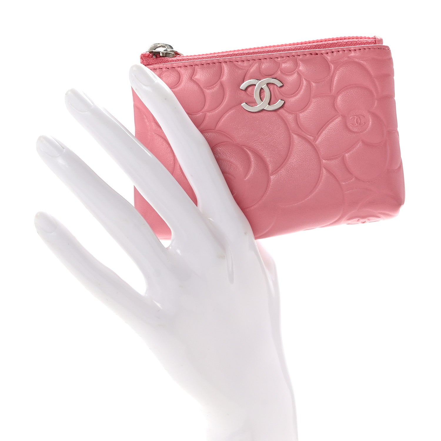 Chanel Lambskin Camellia Embossed Key Holder Case Pink 2 of 8