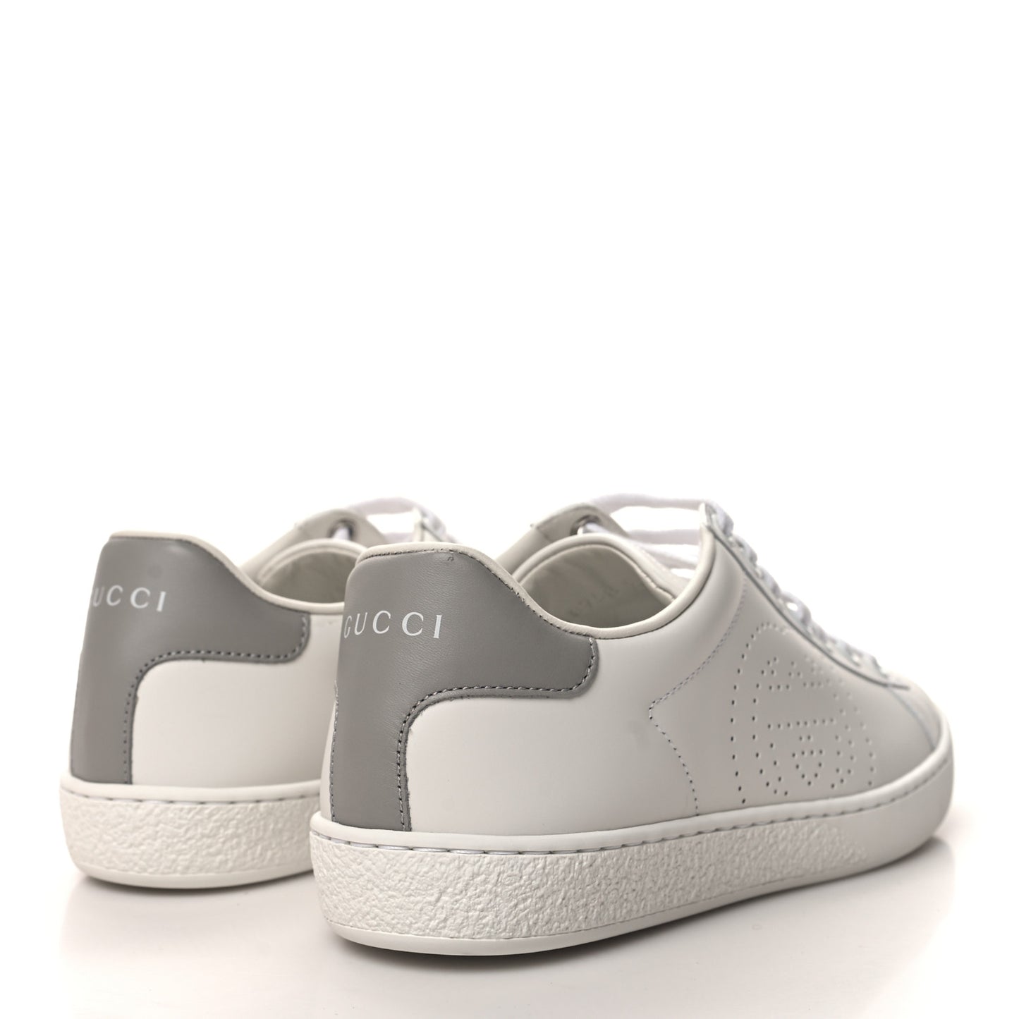 Calfskin Interlocking G Perforated Womens Ace Sneakers 36 White Grey Sky