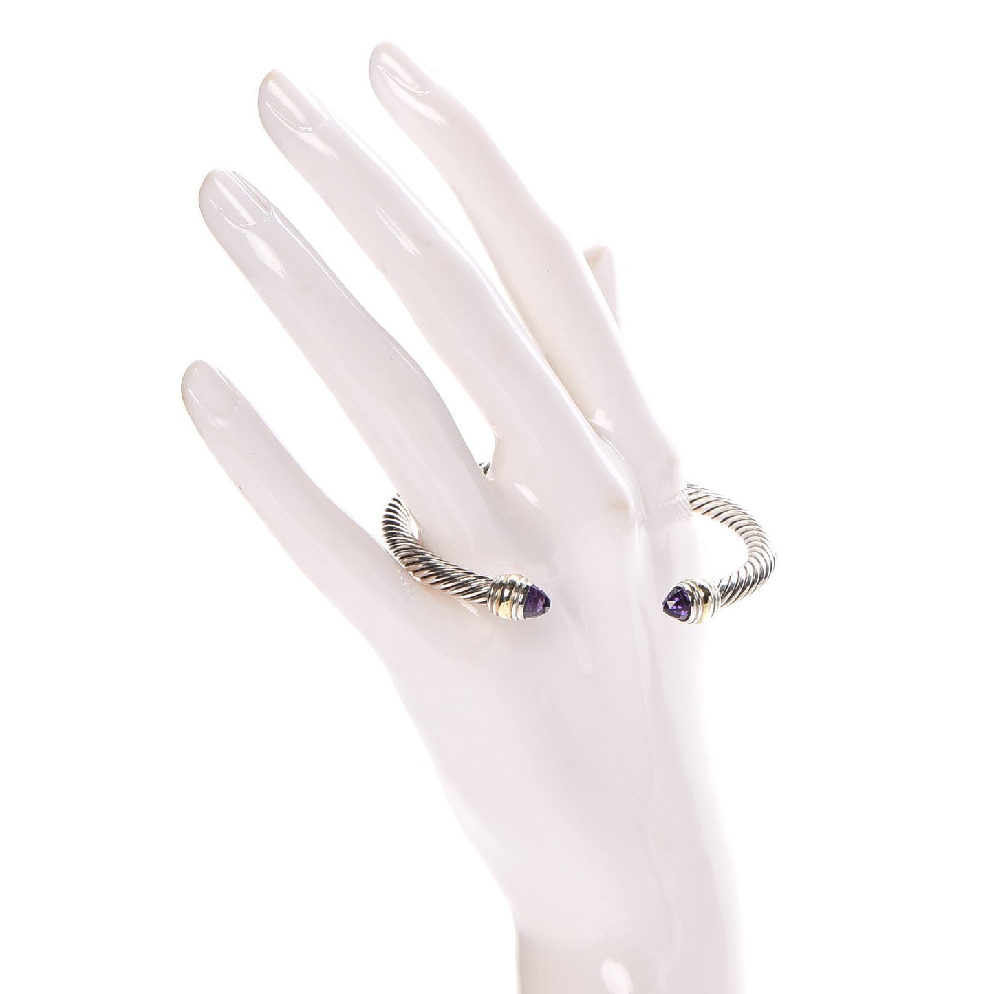 Sterling Silver 14K Yellow Gold Amethyst 5mm Cable Classics Bracelet