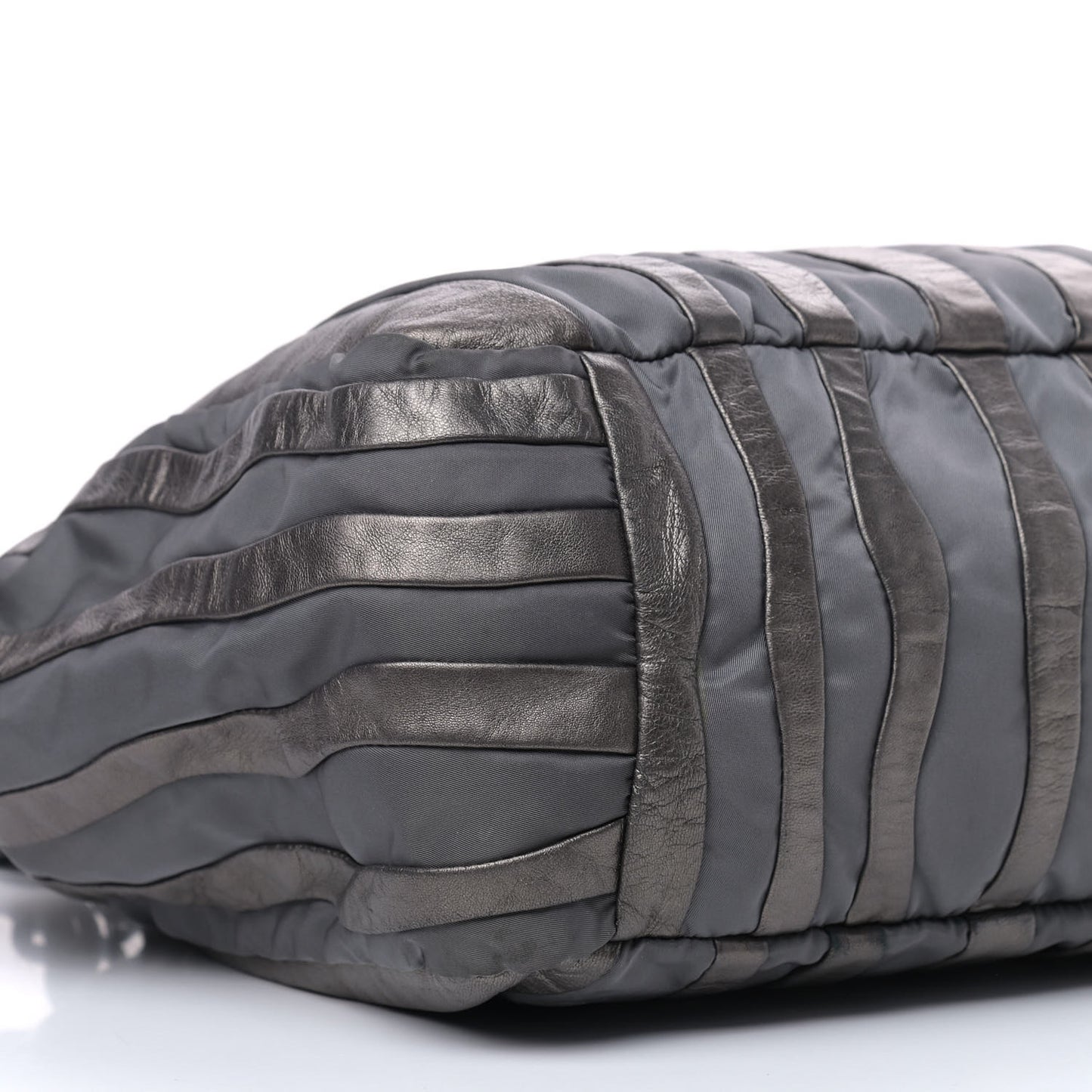 Metallic Nappa Tessuto Nylon Mordore Stripes Tote Grey