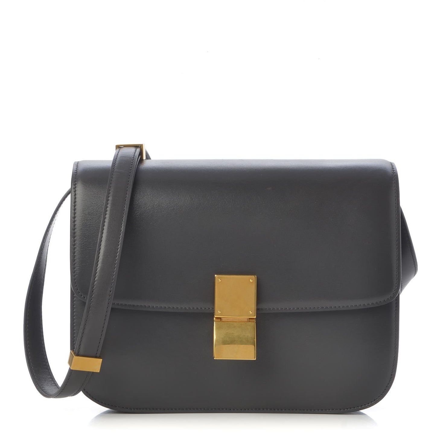 Box Calfskin Medium Classic Box Flap Bag Grey