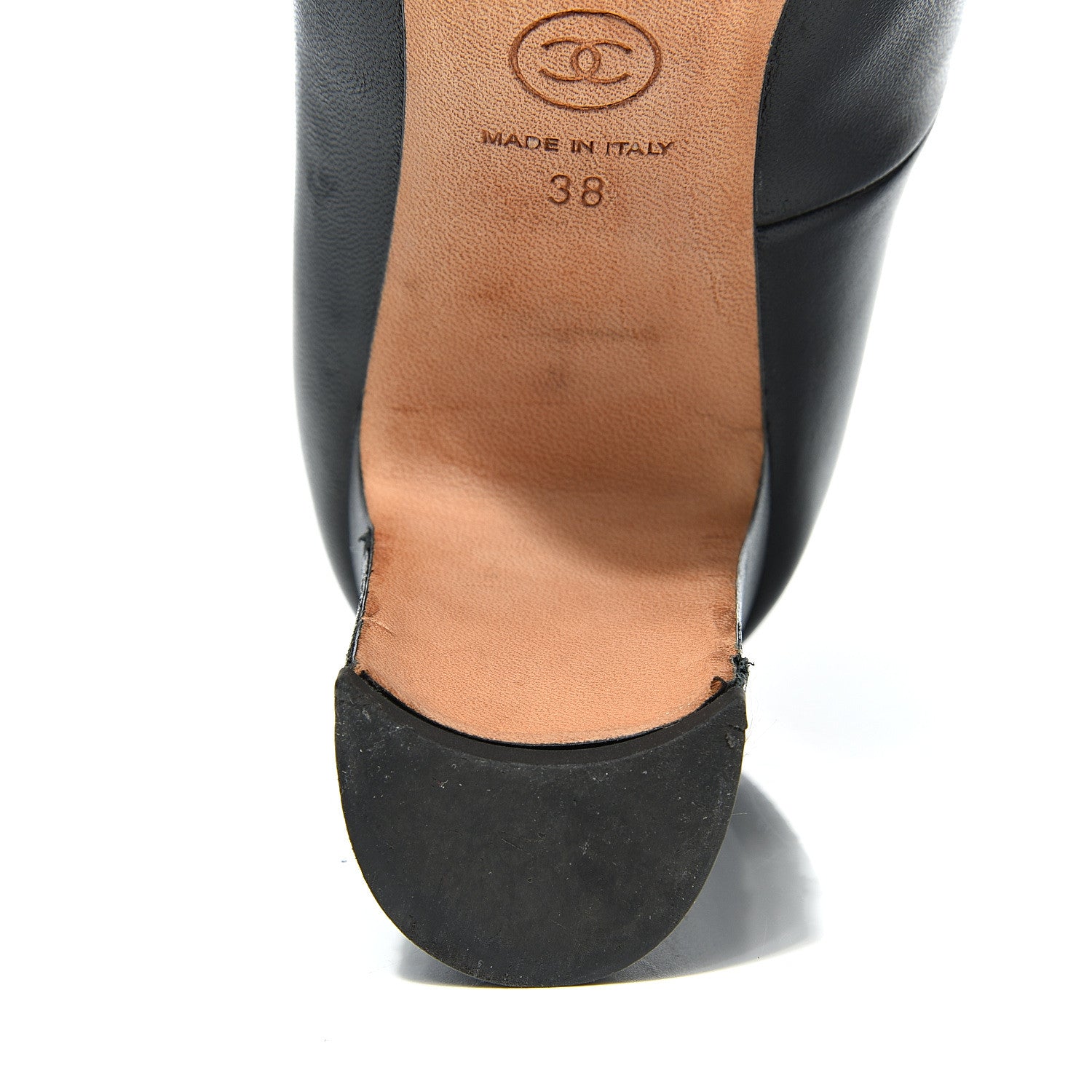 Chanel Lambskin Peep Toe CC Pumps 38 Black 15 of 19