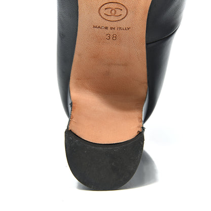 Chanel Lambskin Peep Toe CC Pumps 38 Black 15 of 19
