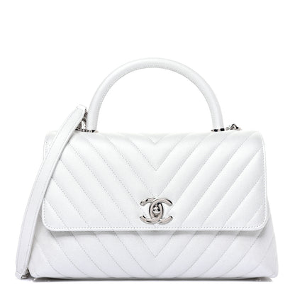 Chanel Iridescent Caviar Chevron Quilted Small Coco Handle Flap White 1 of 10