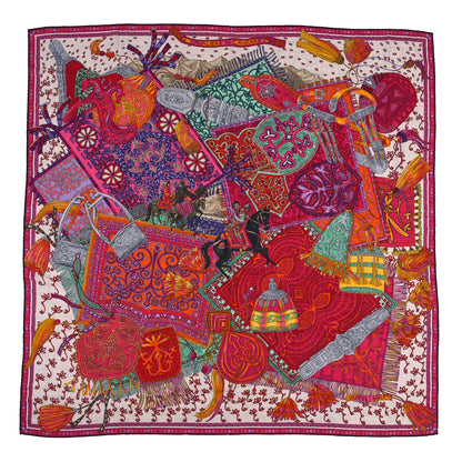 Hermes Cashmere Silk Cavaliers du Caucase Shawl 140 Gris Claire Fuchsia Vert 1 of 6
