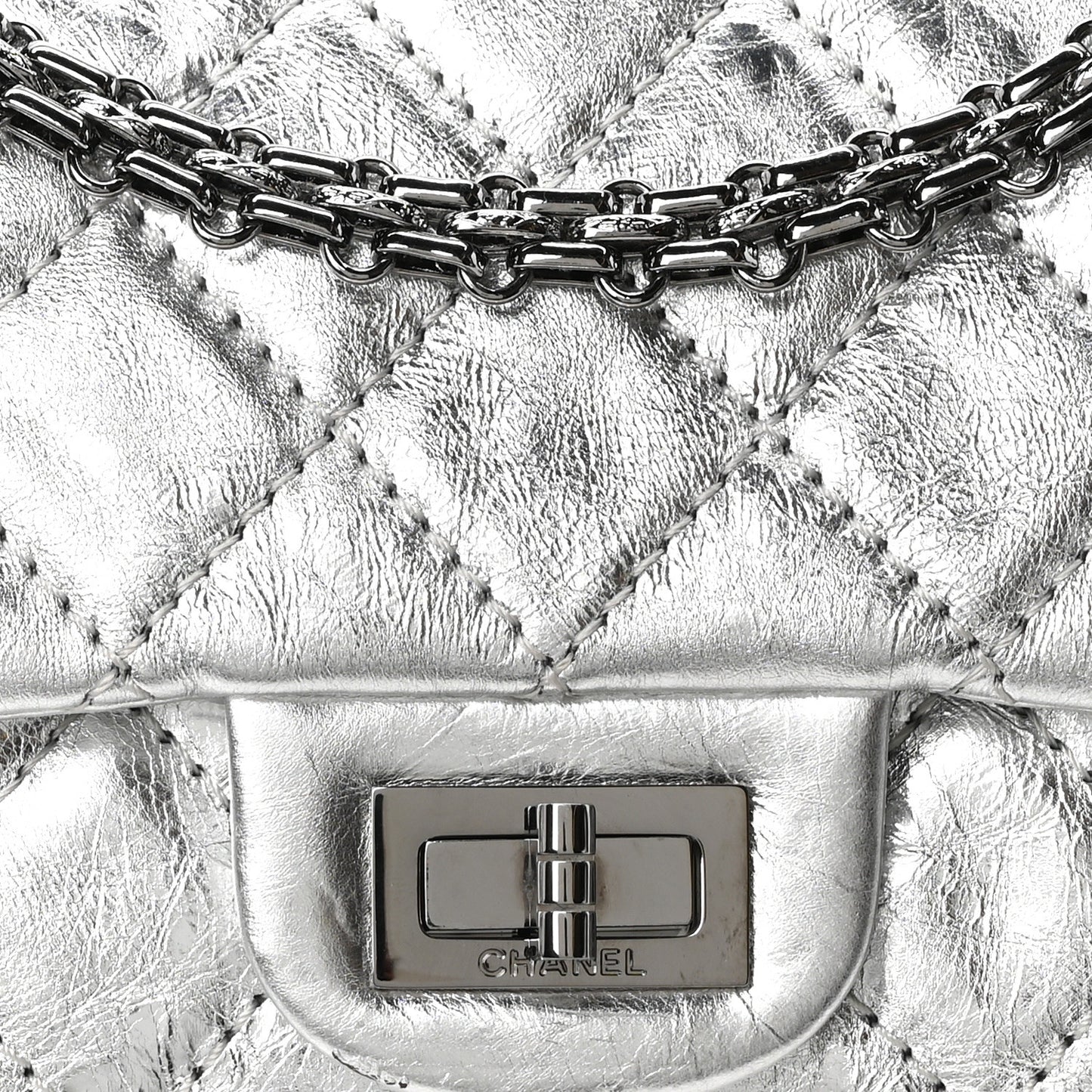 Metallic Aged Calfskin Quilted 2.55 Reissue 226 Flap Silver