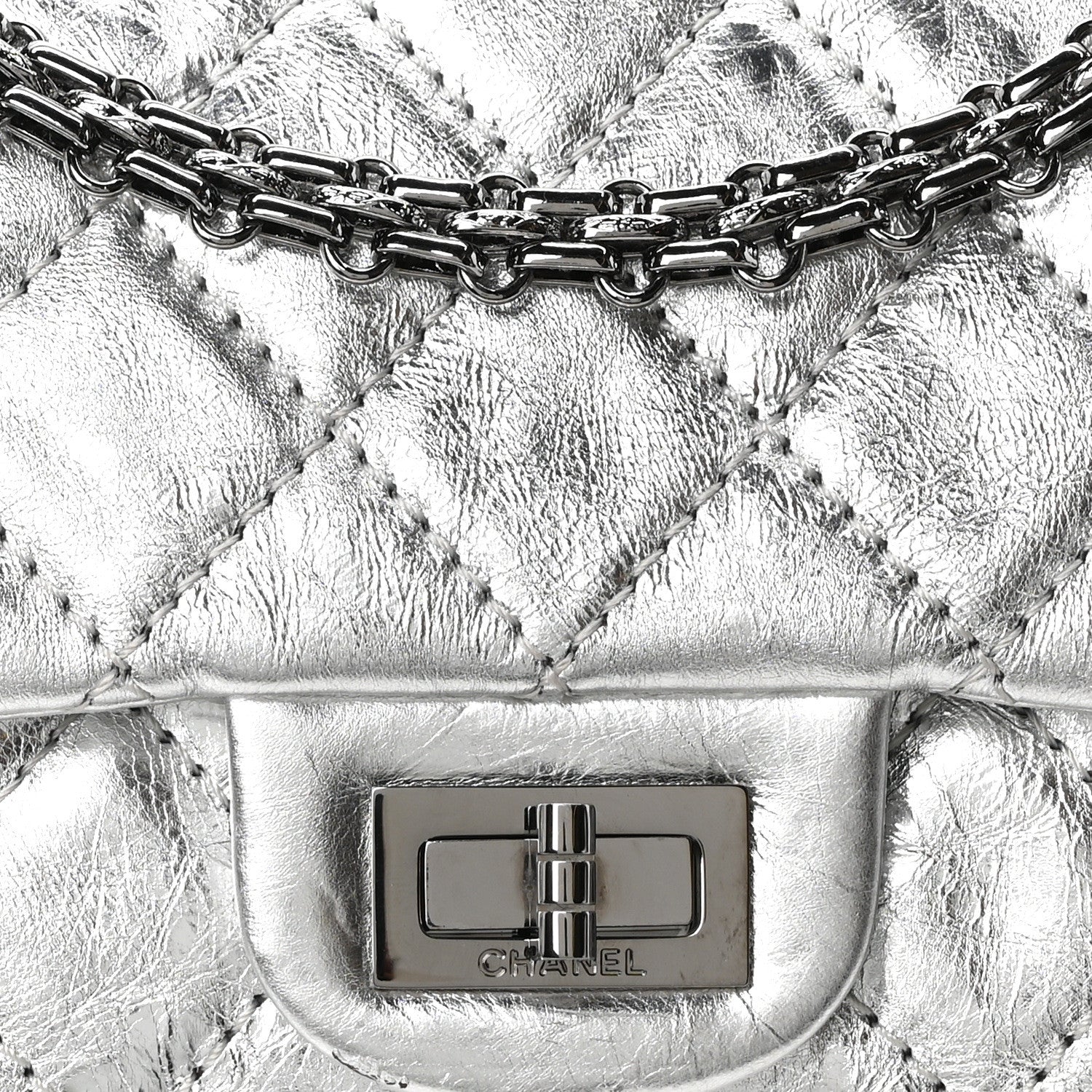 Chanel Metallic Aged Calfskin Quilted 2.55 Reissue 226 Flap Silver 15 of 19