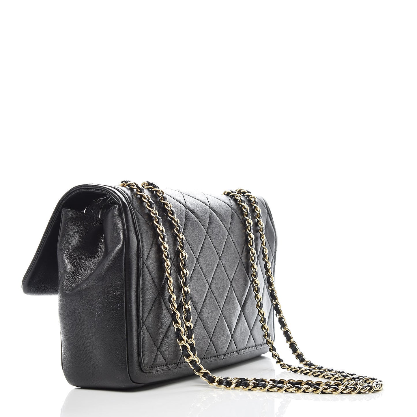 Calfskin Quilted Medium Graphic Flap Bag Black