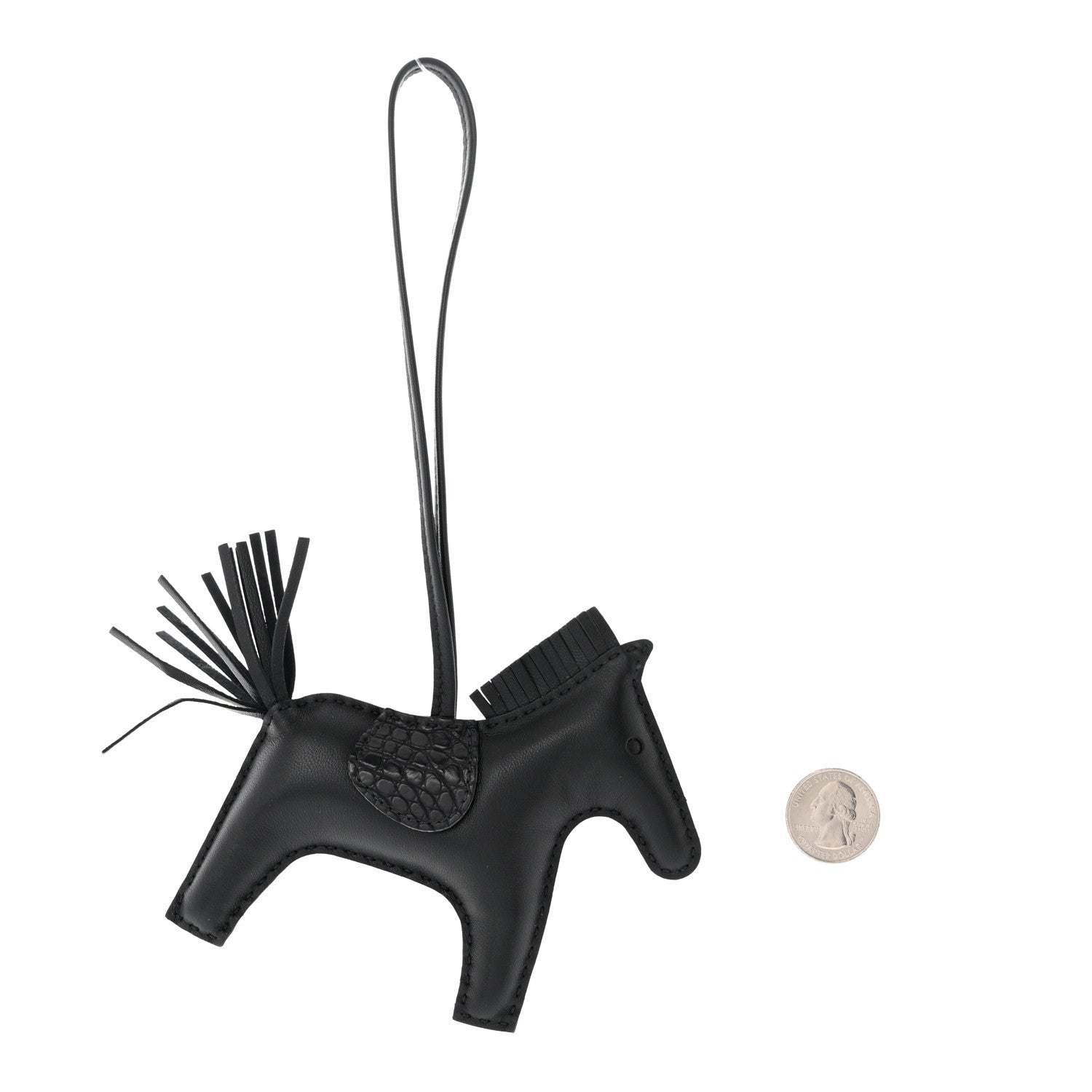 Hermes Milo Lambskin Matte Alligator Touch Grigri Rodeo Horse Bag Charm MM So Black 2 of 4