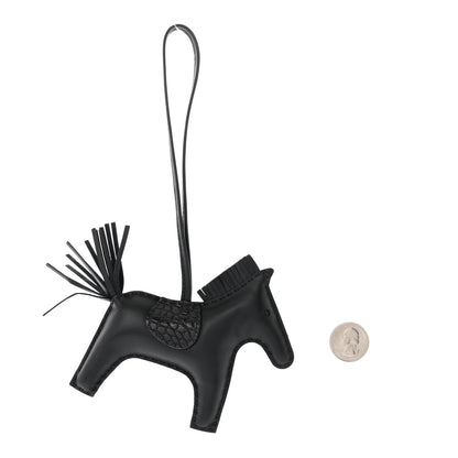 Hermes Milo Lambskin Matte Alligator Touch Grigri Rodeo Horse Bag Charm MM So Black 2 of 4