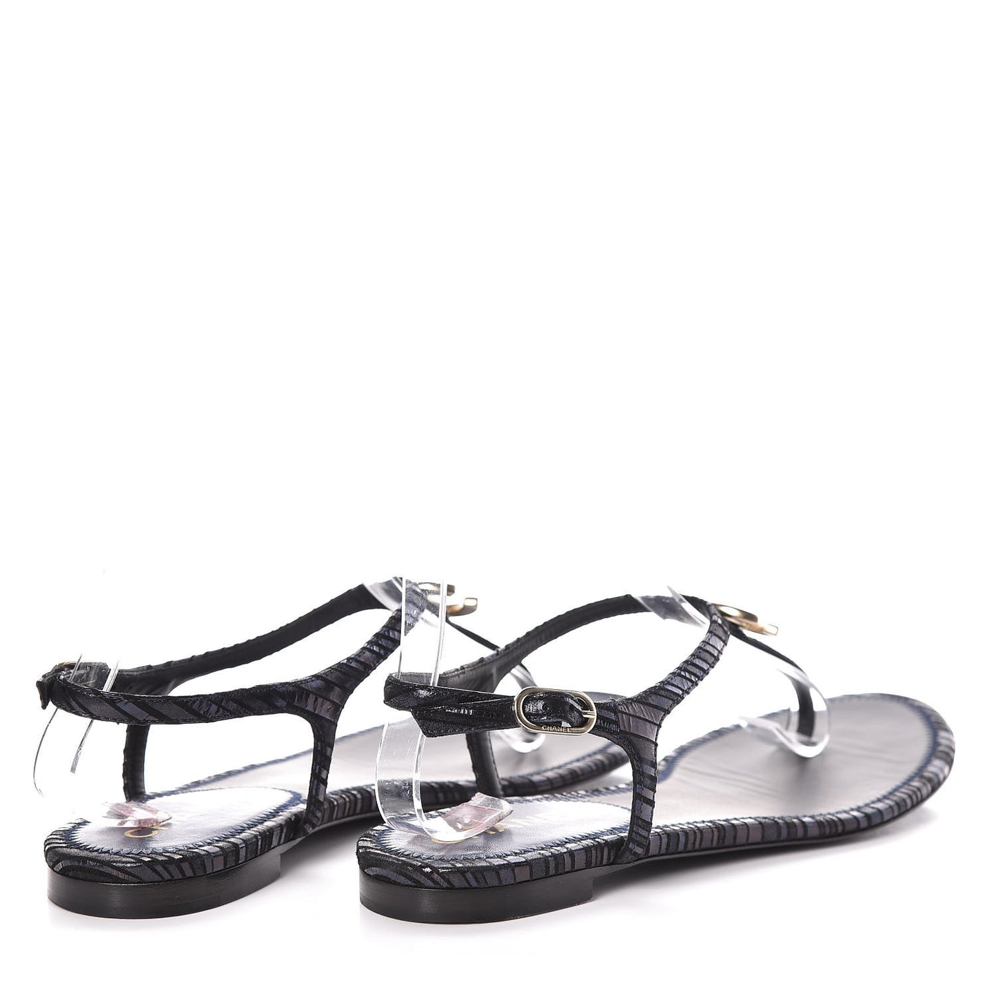 Fantasy Goatskin Suede CC Chain Thong Sandals 37 Navy Black