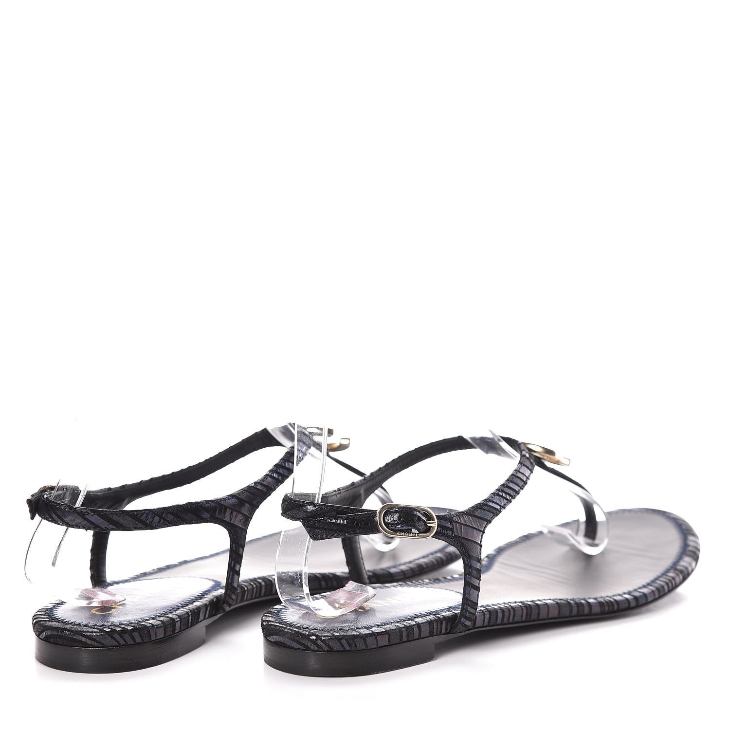 Chanel Fantasy Goatskin Suede CC Chain Thong Sandals 37 Navy Black 4 of 8