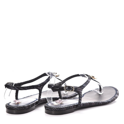 Chanel Fantasy Goatskin Suede CC Chain Thong Sandals 37 Navy Black 4 of 8