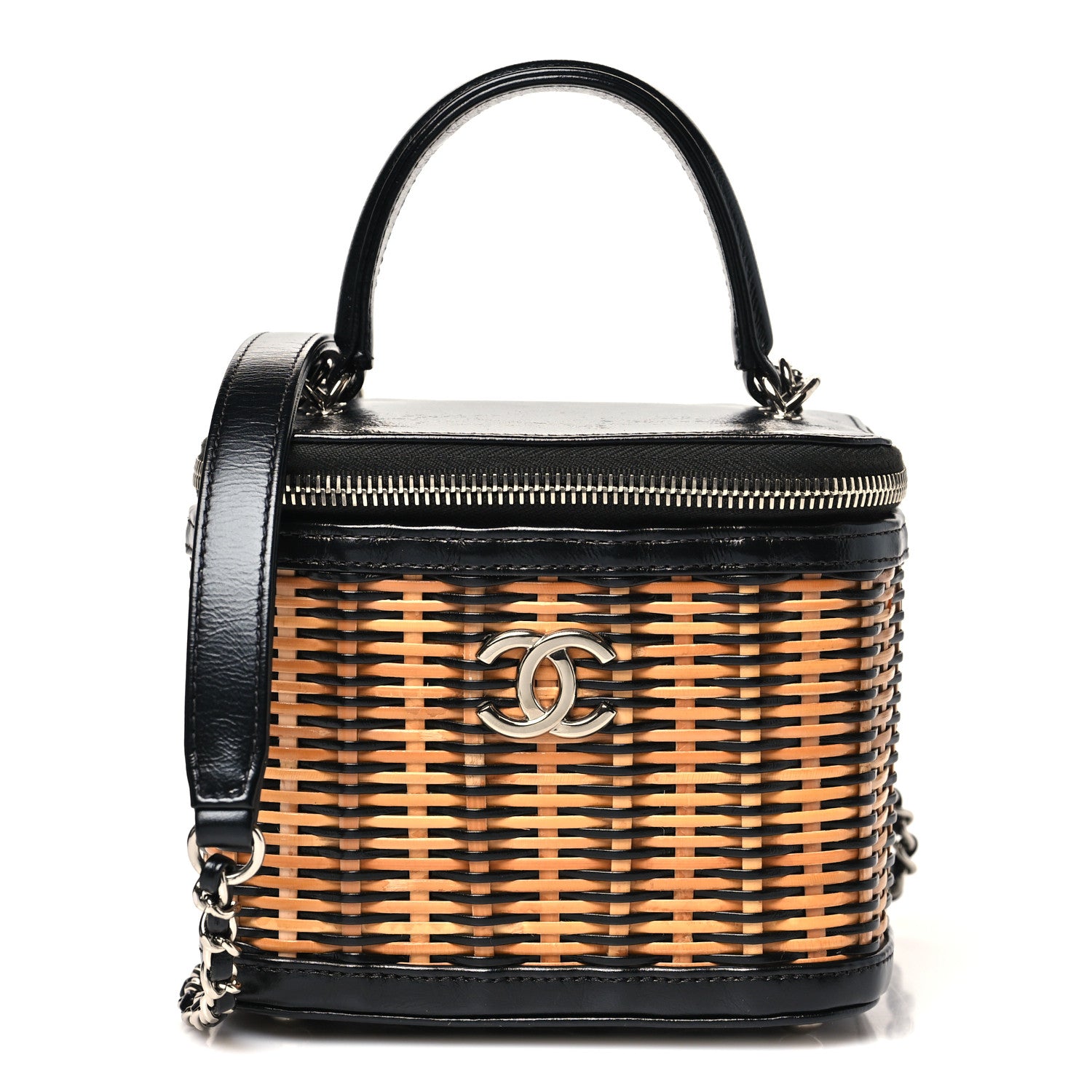 Chanel Calfskin Raffia Small Vanity Case Bag Black Beige 1 of 11