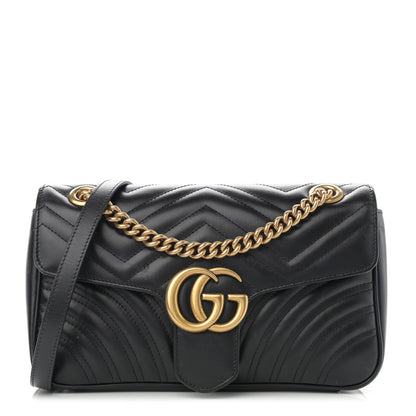 Gucci Calfskin Matelasse Small GG Marmont Shoulder Bag Black 1 of 13
