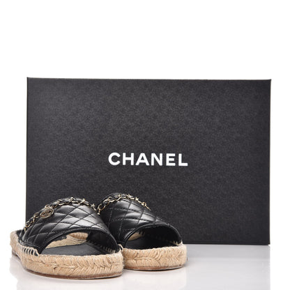 Chanel Lambskin Quilted CC Espadrille Slip On Sandals 35 Black 11 of 11
