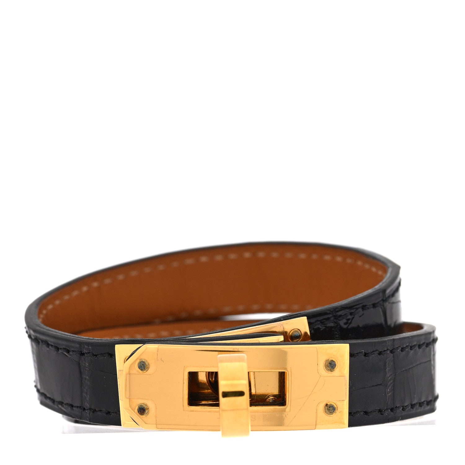 Hermes Shiny Alligator Kelly Double Tour Bracelet T2 Black 1 of 6