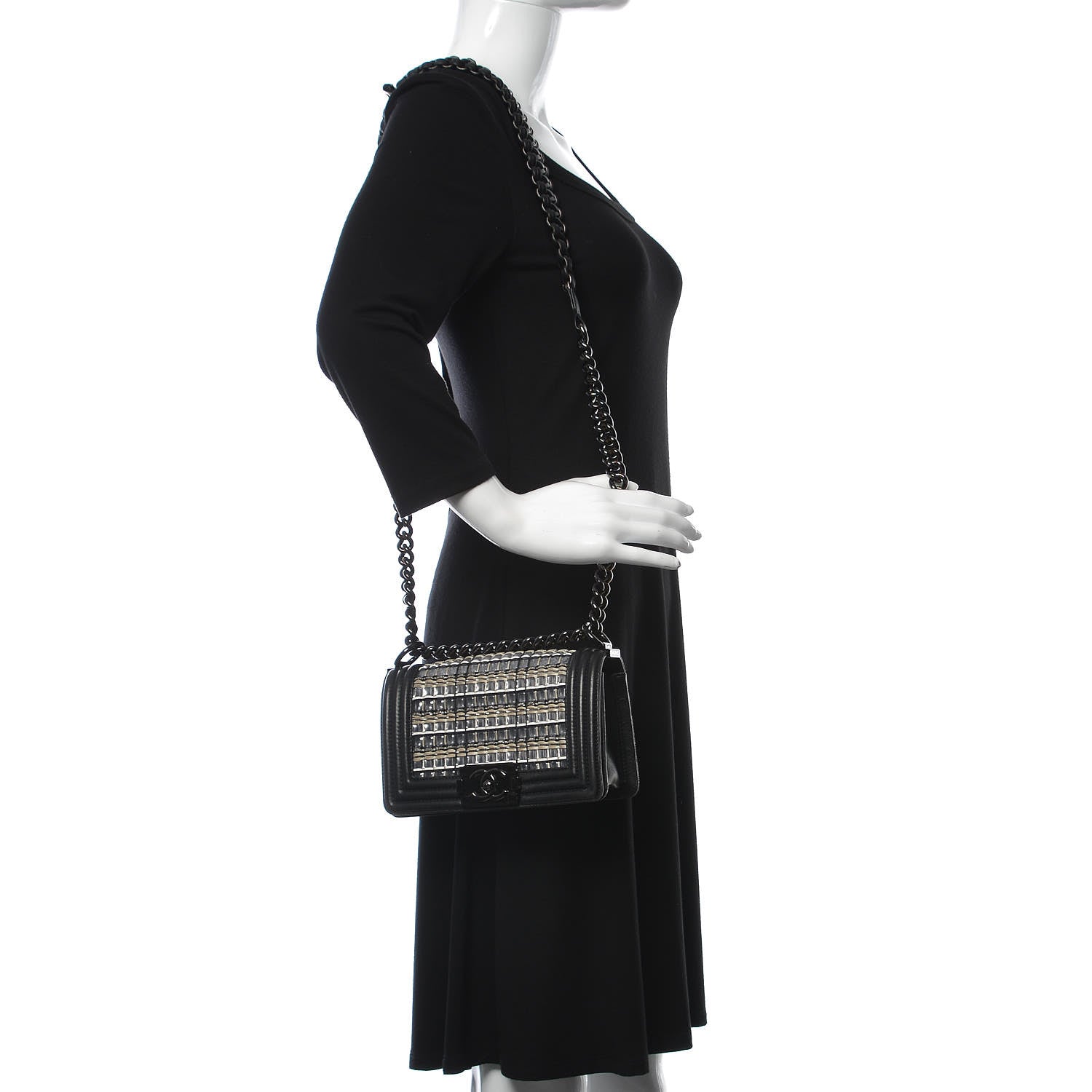 Chanel Lambskin PVC Thread Woven Small Boy Flap Black 2 of 8