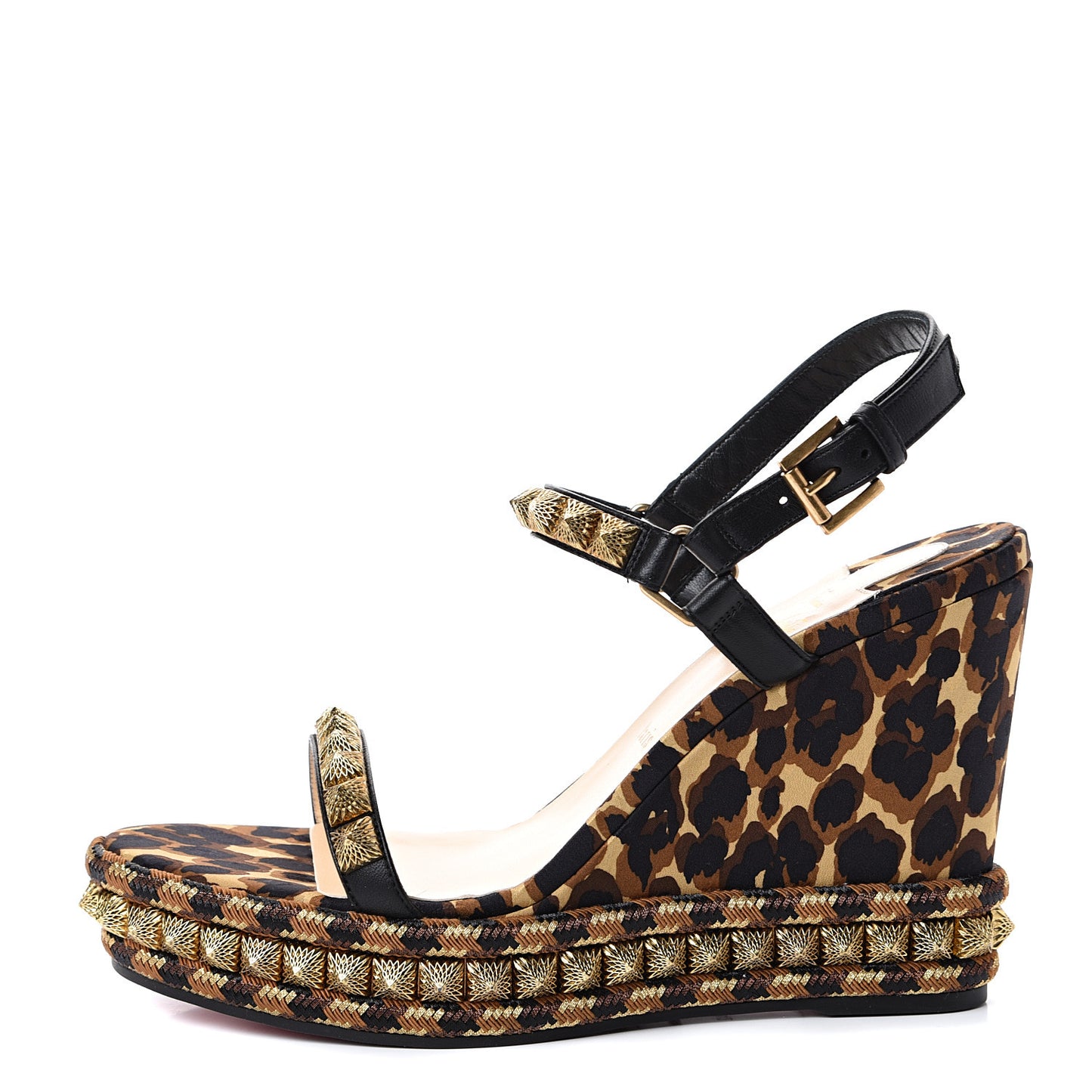 Nappa Silk Leopard Pira Ryad 110 Wedge Sandals 42 Black Marron