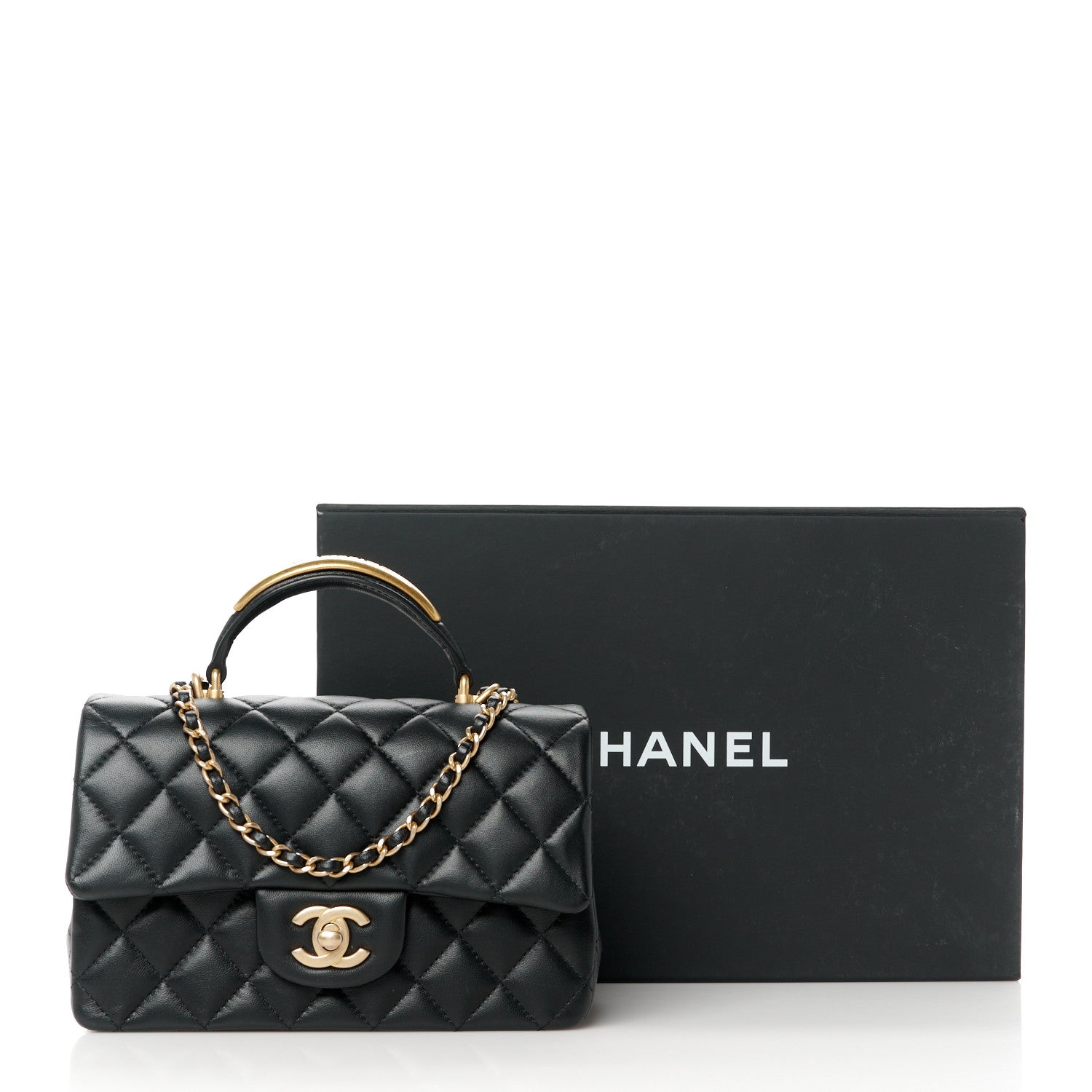 Chanel Lambskin Quilted Metal Mini Top Handle Rectangular Flap Black 12 of 12