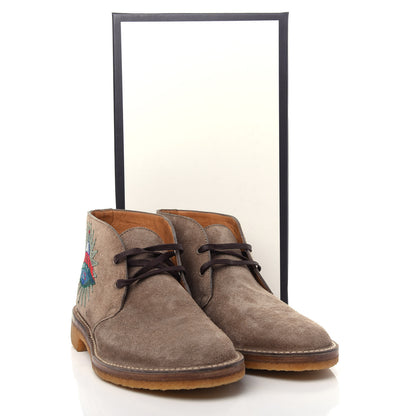Gucci Suede Embroidered Mens UFO and Owl Boots 8 Beige 10 of 10