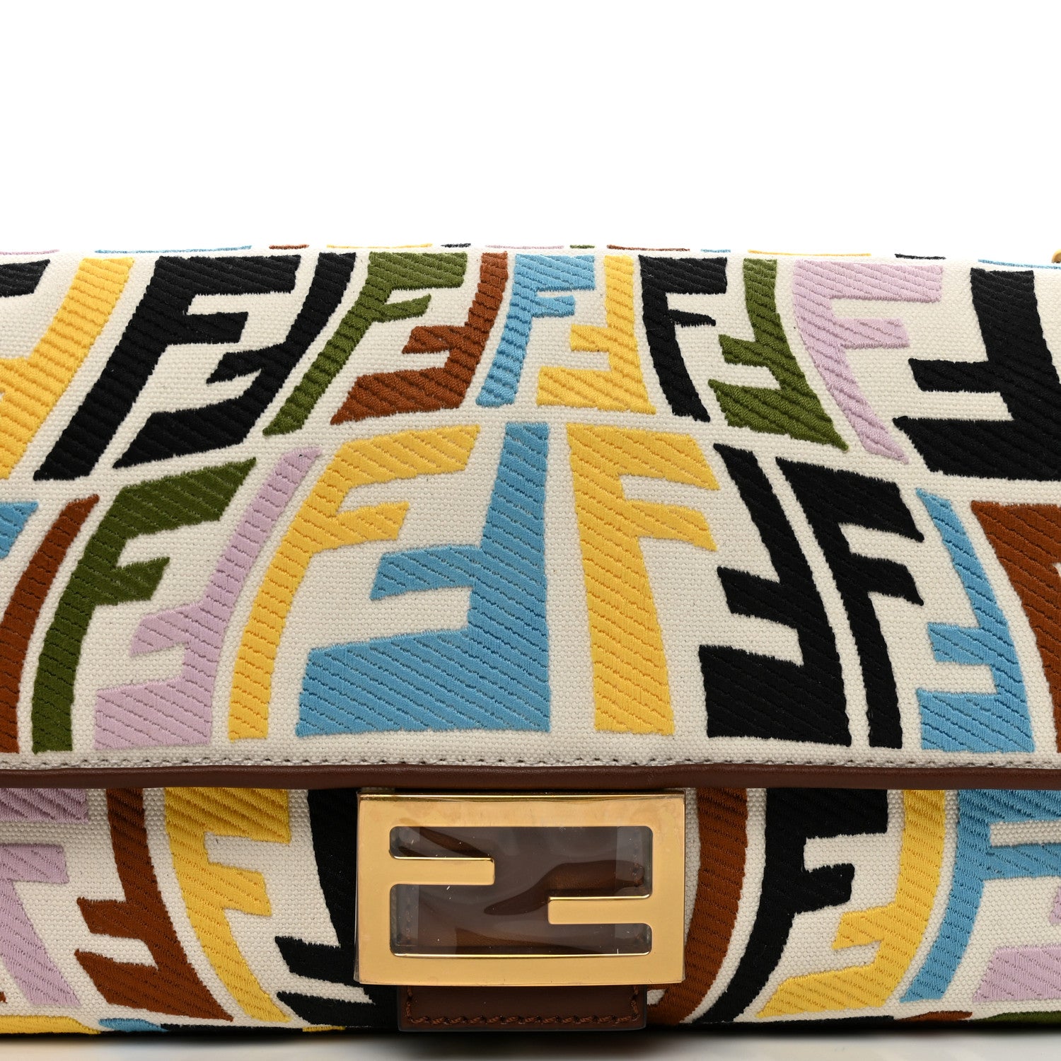 Fendi X SARA COLEMAN Canvas Vitello King Seta FF Fish Eye Embroidered Baguette Grezzo Multicolor Ghianda 5 of 9