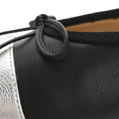 Chanel Calfskin Metallic Goatskin CC Cap Toe Ballerina Flats 40 Black Silver 10 of 10