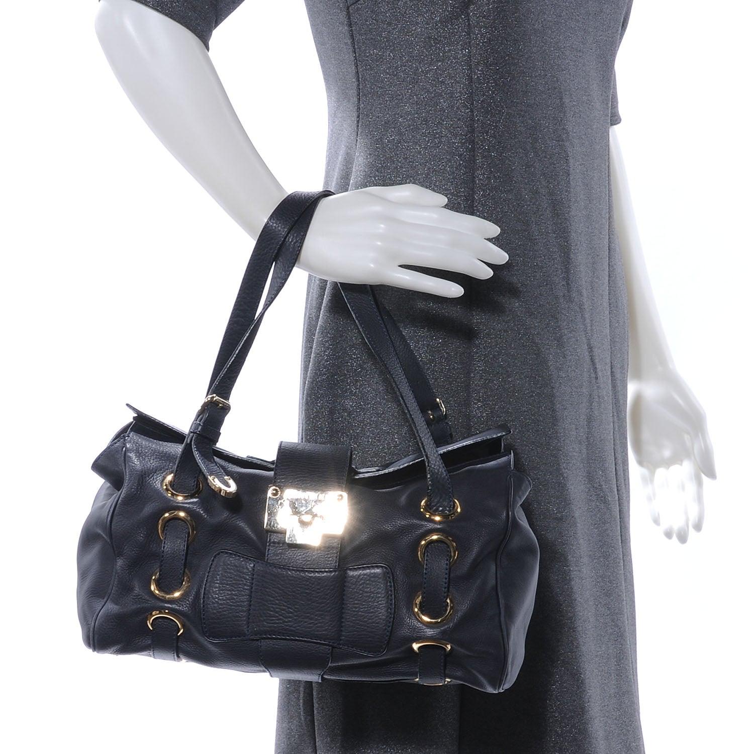 Jimmy Choo Leather Belted Shoulder Bag Navy 2 of 8