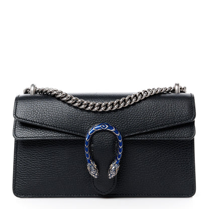 Gucci Dollar Calfskin Enamel Small Dionysus Shoulder Bag Black Electric Blue 1 of 13