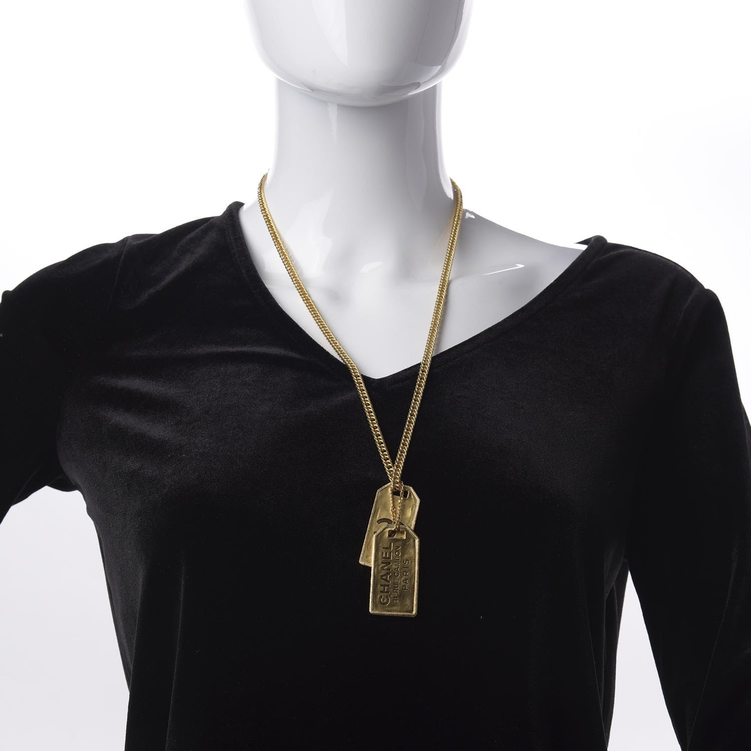 Chanel ID Dog Tag Charm Necklace Gold 2 of 6