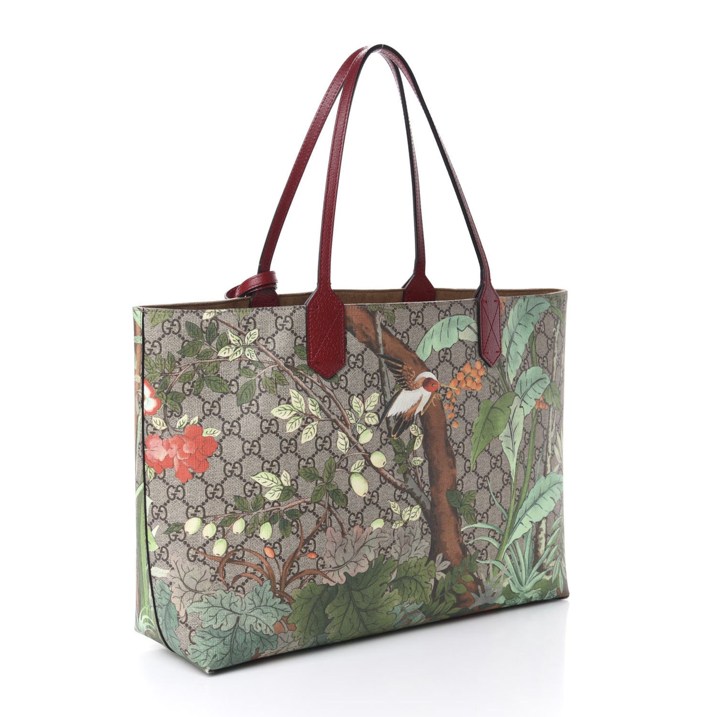 GG Supreme Monogram Tian Medium Shopping Tote Beige Multicolor Red