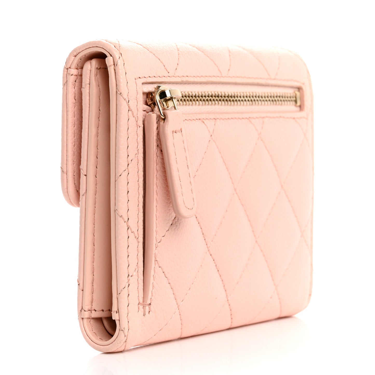 Caviar Quilted Compact Flap Wallet Light Pink