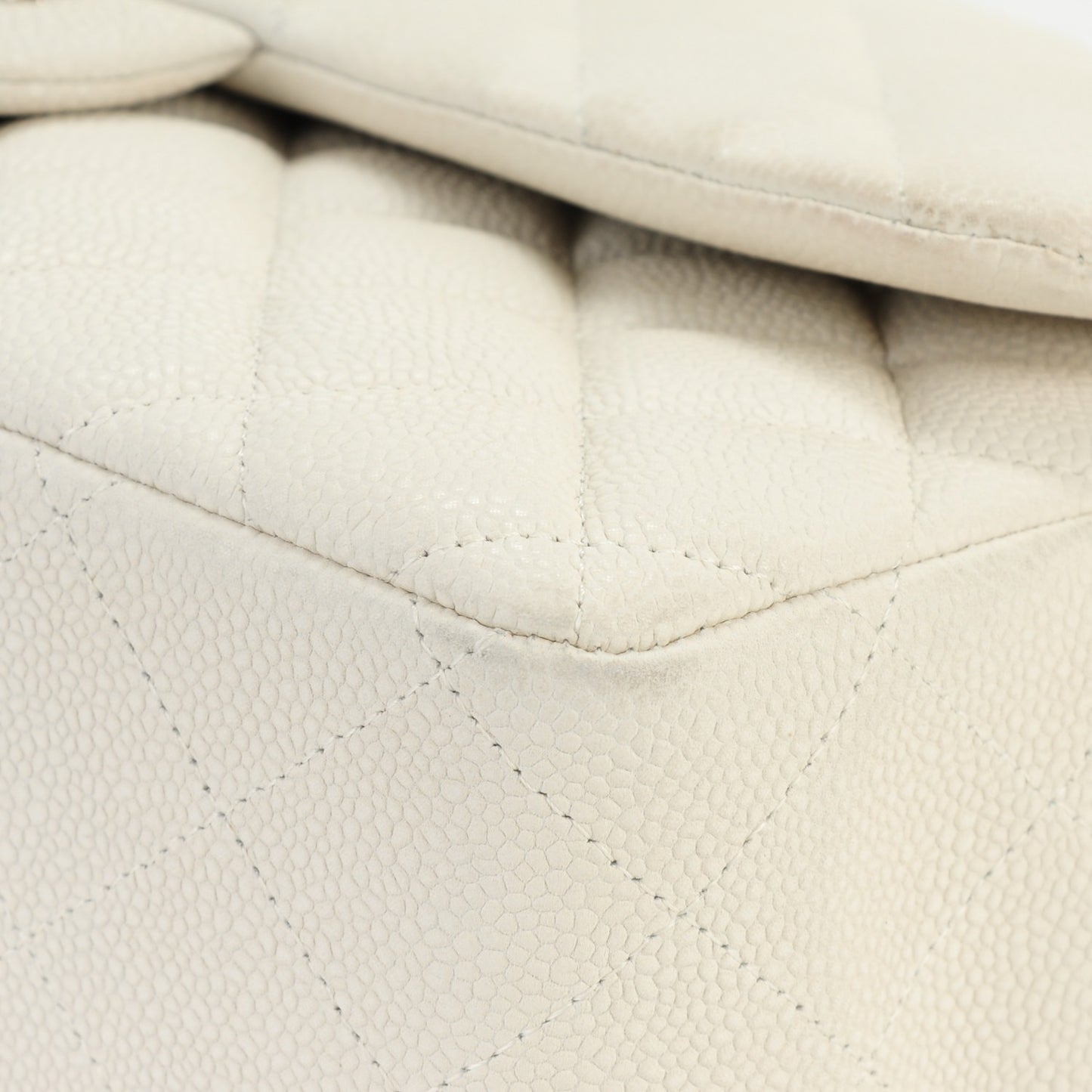 Iridescent Caviar Quilted Jumbo Double Flap White