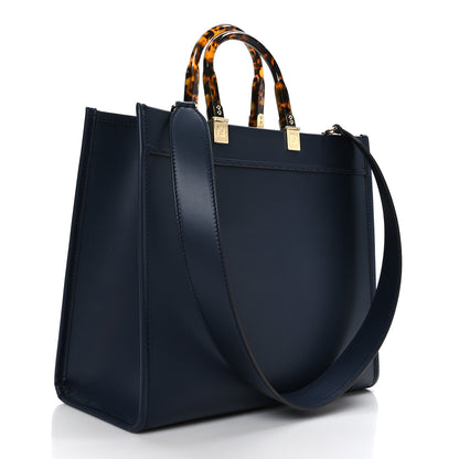 Fendi Vitello King Plexiglass Logo Embossed Medium Fendi Sunshine Shopper Tote Midnight 3 of 9