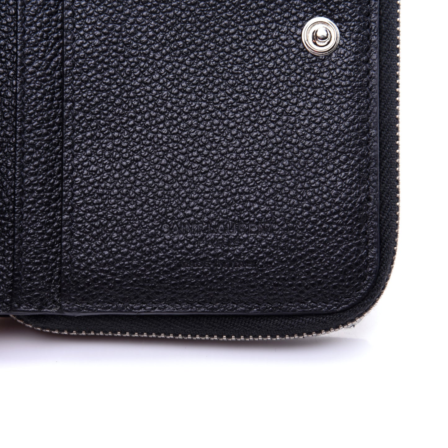 Grained Calfskin Rive Gauche Compact Zip Around Wallet Black