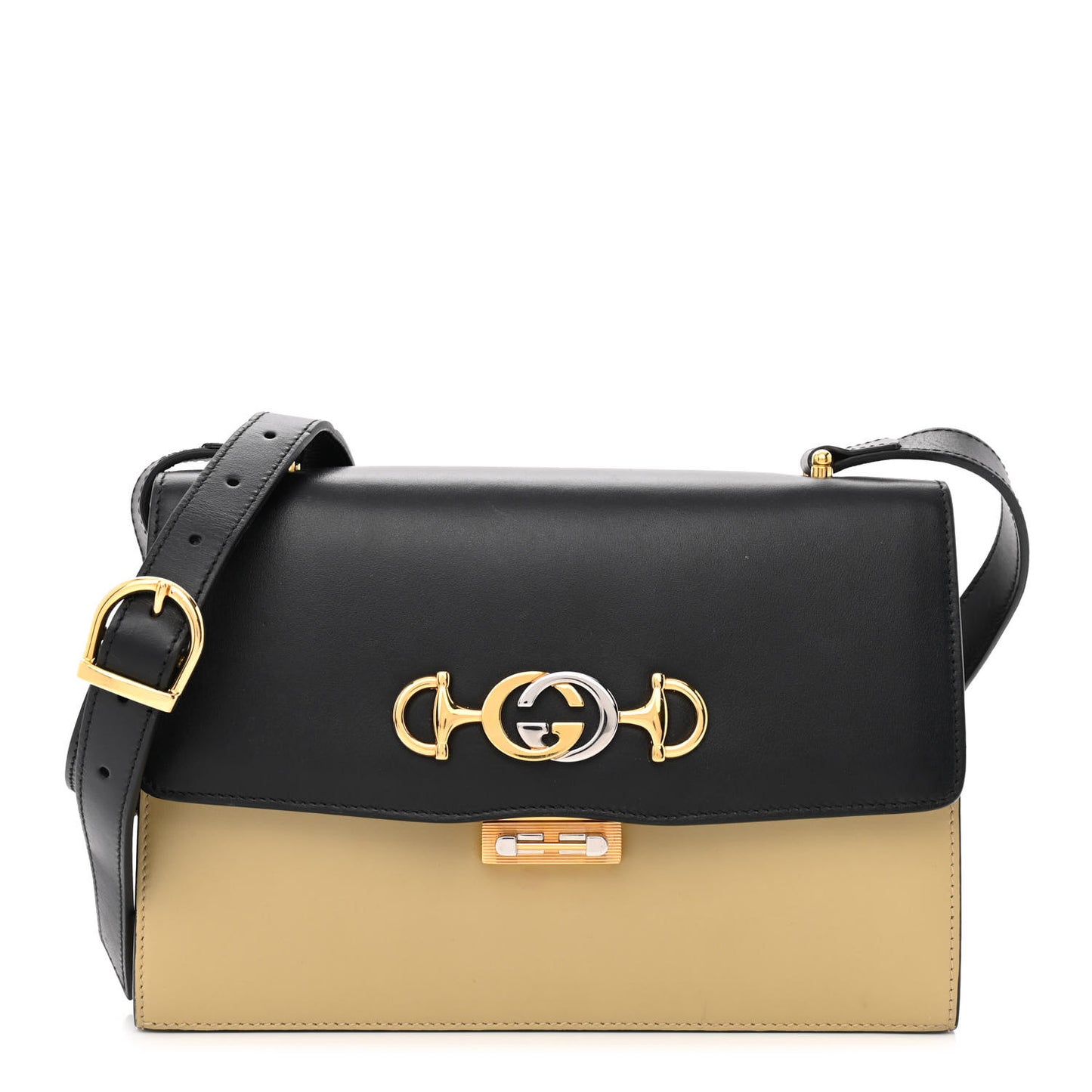 Smooth Calfskin Small Zumi Shoulder Bag Beige Black