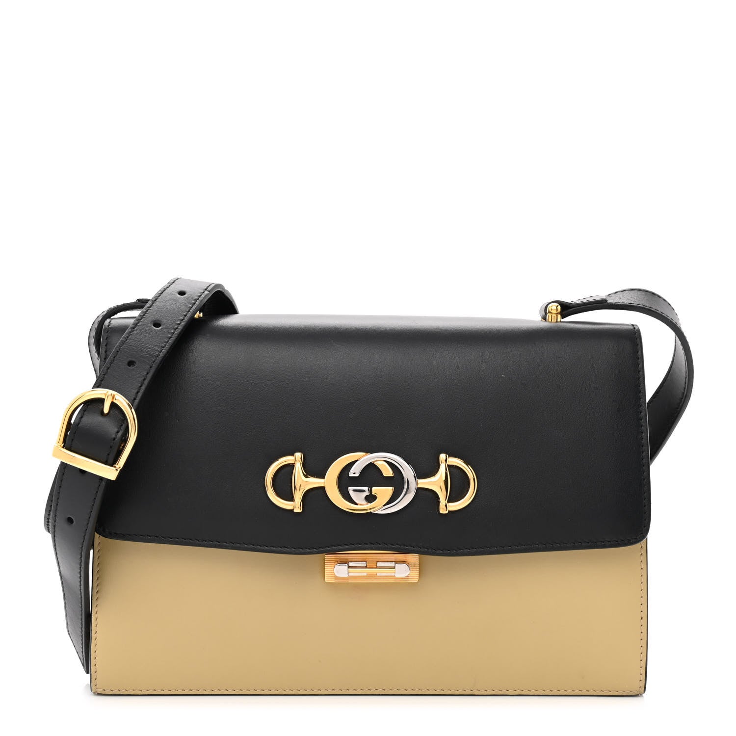 Gucci Smooth Calfskin Small Zumi Shoulder Bag Beige Black 1 of 18